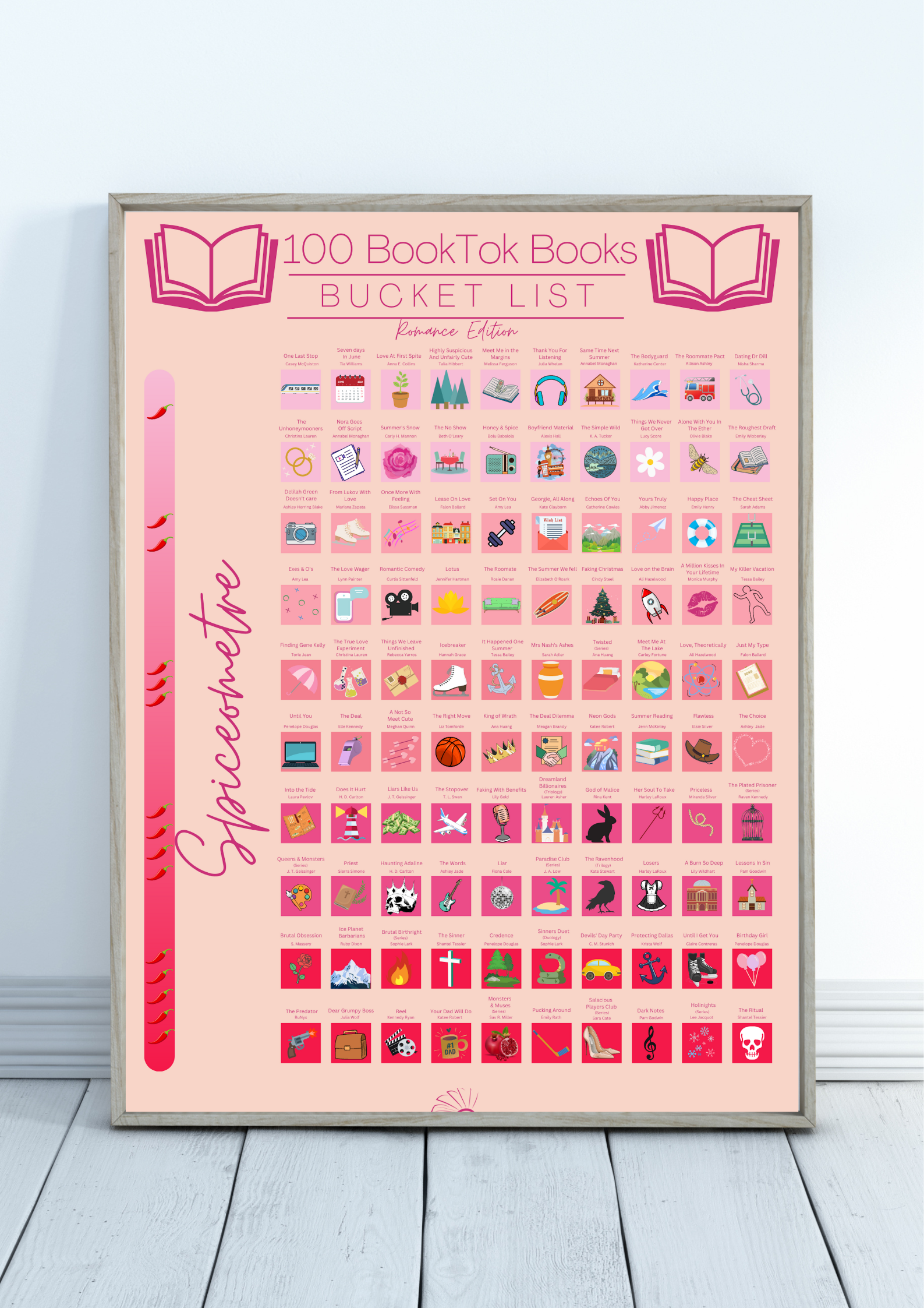 100 Booktok Romance Books - Scratch Off Bucket List Poster